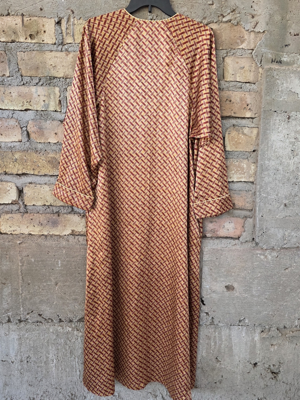 VTG Christian Dior Zip Front Maxi Robe Geometric Basketweave Print- Size Medium - Picture 8 of 11